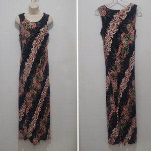 Hilo Hattie Hawaiian Dress Size Medium Long Pineapple Plumeria Lei Floral 3001